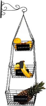 Iron & Wood Fruit Basket Stand